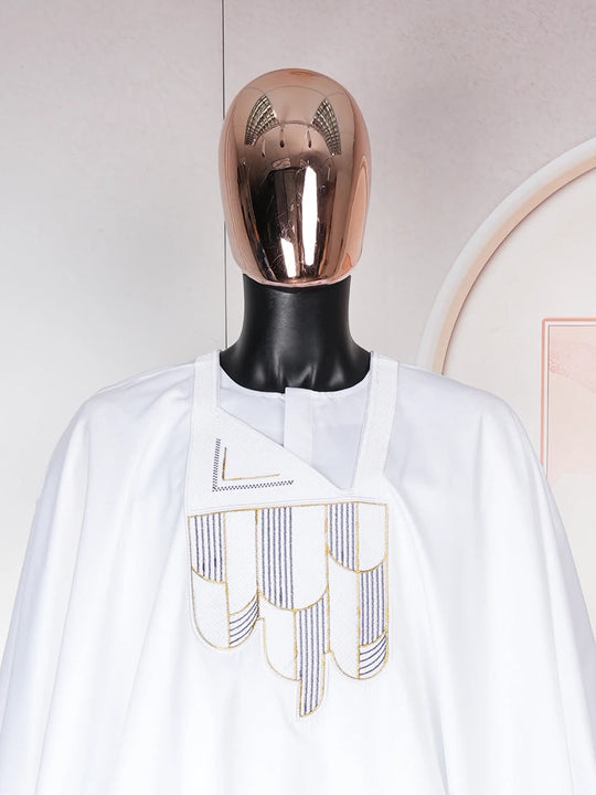 H&D New African Clothes for Men Bazan High -Quality Embroidery Robe Shirt Pants 3 PCS Set White wedding Party Ramadan Clothing Beauty hair & fashionfj