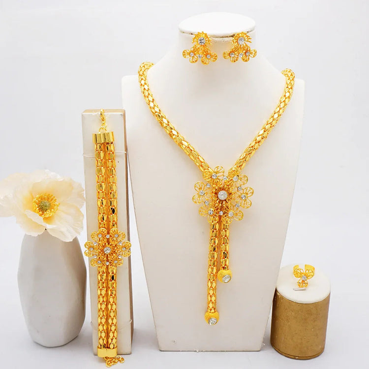 Elegant 24k gold necklace jewelry set for women, AU999 pure gold bracelet Beauty hair & fashionfj