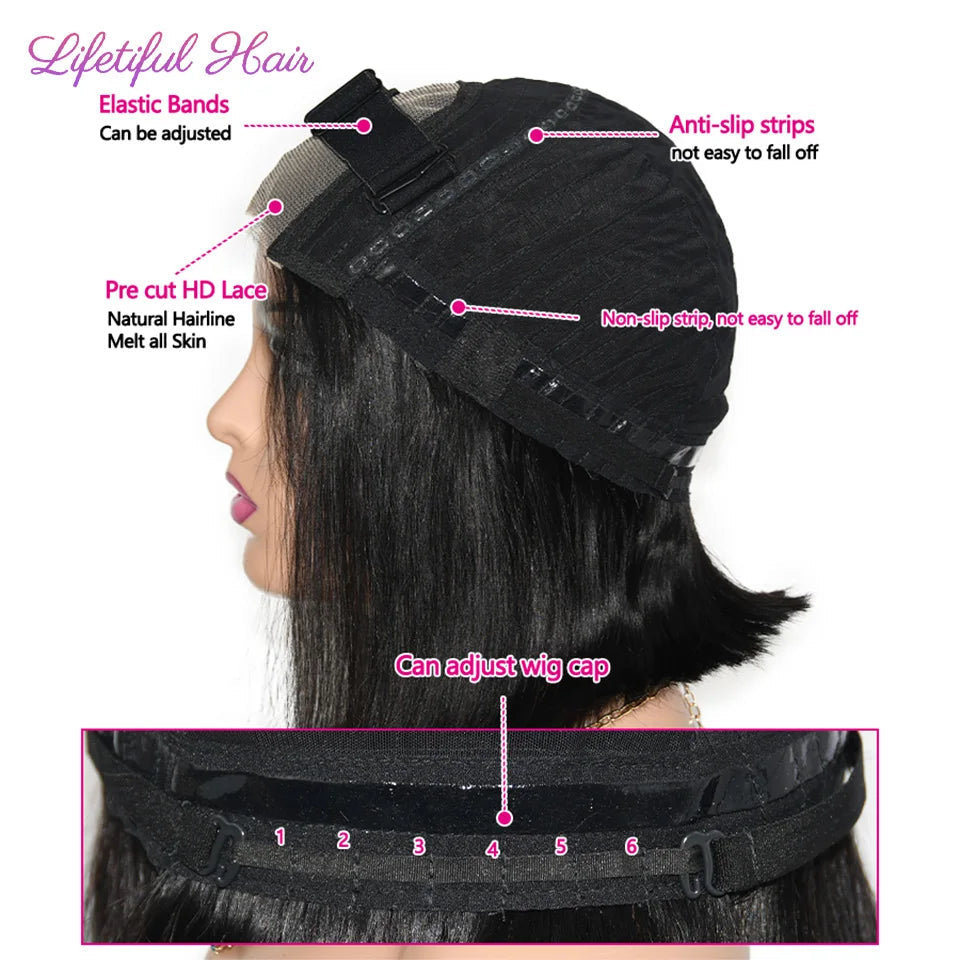 Glueless Bob Hair Wig Human Hair Ready To Wear Straight Transprent 4x4 Lace Closure Wigs For Women Glueless Wigs Human Hair Beauty hair & fashionfj