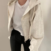 Casual Hood Sweatshirt Women Y2K Zip Up Hoodies Solid Harajuku Long Sleeve Shirt Oversized Crop Tops Female Loose Jackets Coat Beauty hair & fashionfj