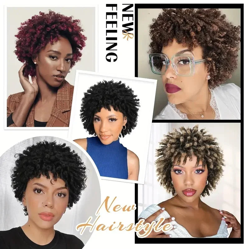 Synthetic Short Dreadlock Wig Afro Curly Twist Wig Faux Locs Wig Kinky Curly Dreadlock Wig for Women Daily Use