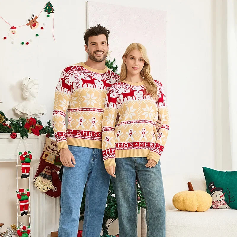 2025 Winter Cartoon Print Mom Dad Kids Matching Outfits Christmas Sweater Full Sleeve Soft Knitwear Cute Jumper Xmas Family Look