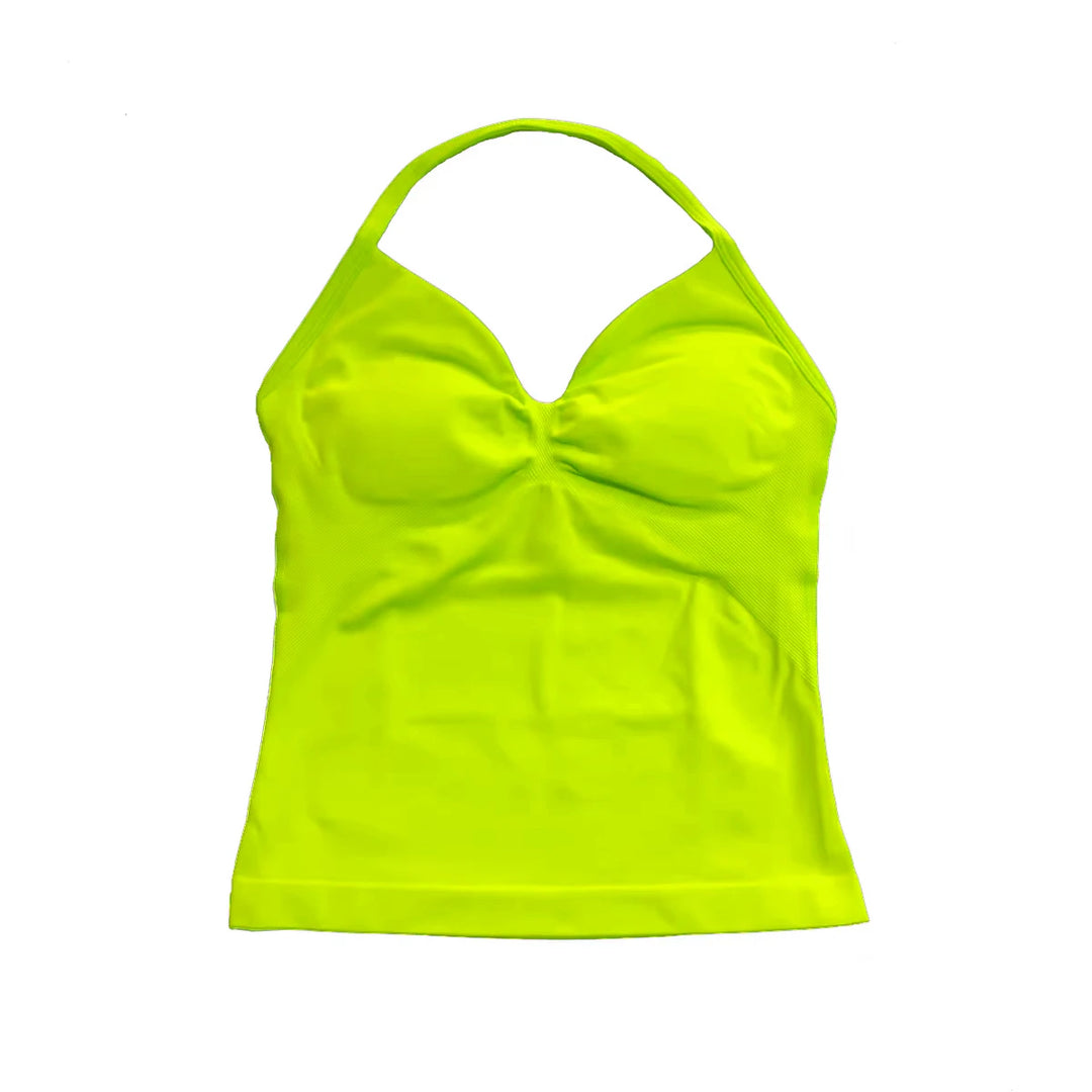 Women's Yoga Vest  Top with Bare Back and Long Straps  Backless Bra for Training  T-shirt for Running and Yoga