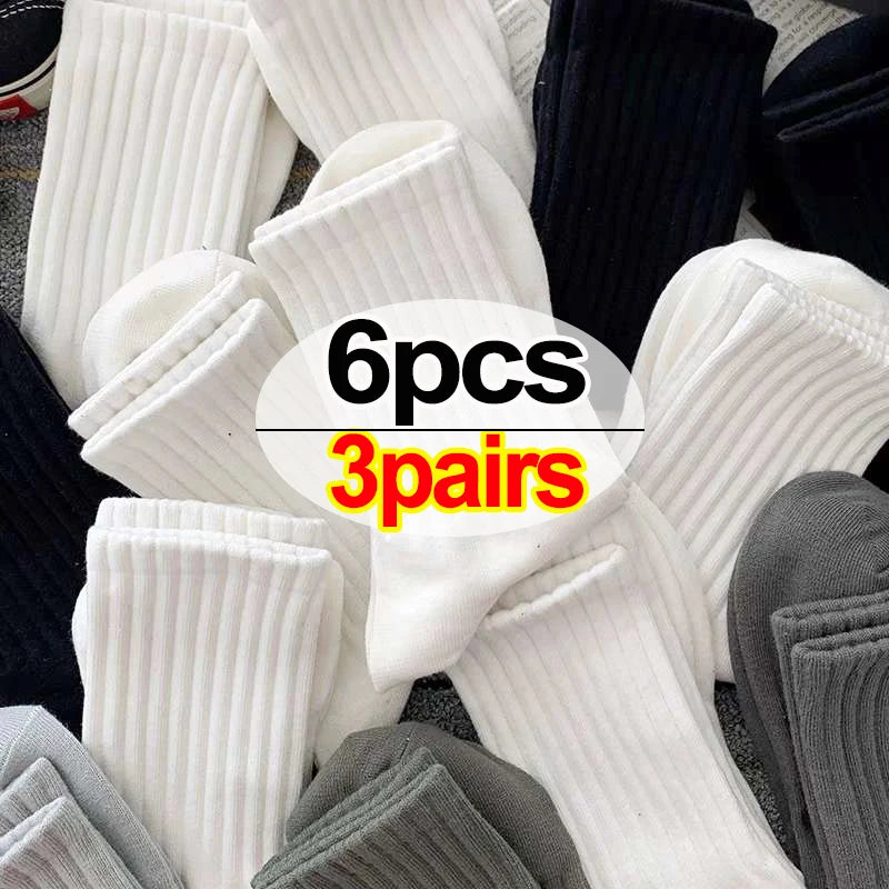 1/3pairs Cotton Men Socks Sport Mid Tube Autumn Winter Knitted Warm Cold-proof Stocking Black White Gray Simple Indoor Floor Sox