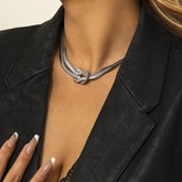 Gold Thick Necklace Women Neck Chains Twist Knot Choker Party Punk Geometric Clavicle Collar Beauty hair & fashionfj