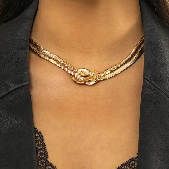 Gold Thick Necklace Women Neck Chains Twist Knot Choker Party Punk Geometric Clavicle Collar Beauty hair & fashionfj