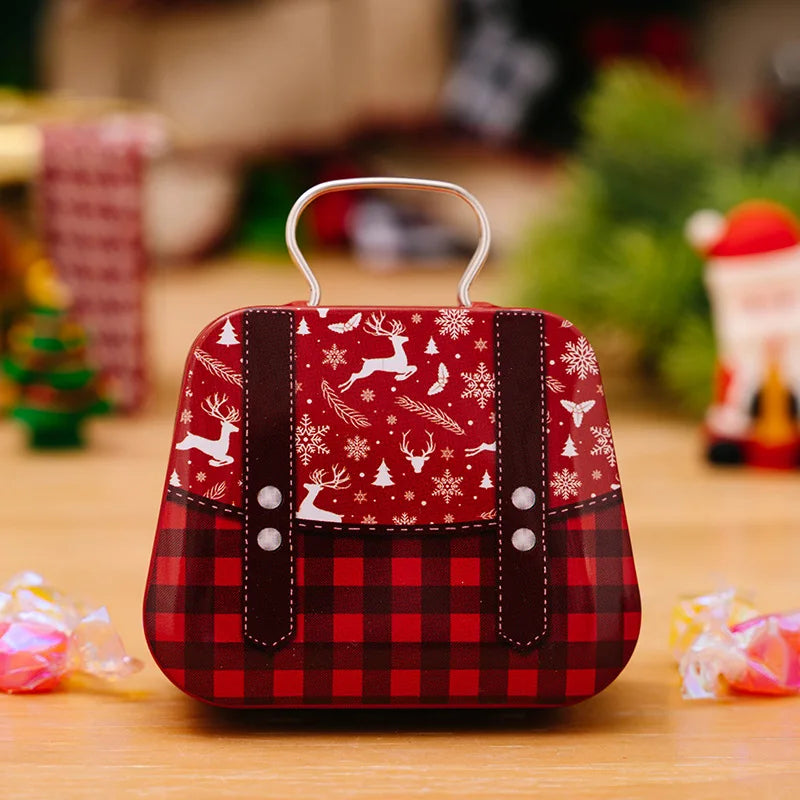 Christmas Decoration 2024  Metal Box Handbag Shape Tin Jar Jewelry Storage Case Kids Gift Can Storage Boxes Xms Party Decors