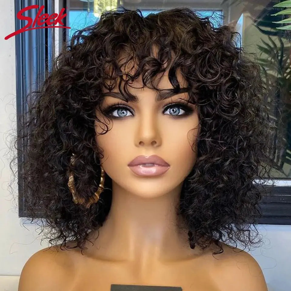 Jerry Curly Short Pixie Bob Cut Human Hair Wigs With BangsGlueless Wig Highlight Honey Water Wave Blonde Colored Wigs For Women Beauty hair & fashionfj