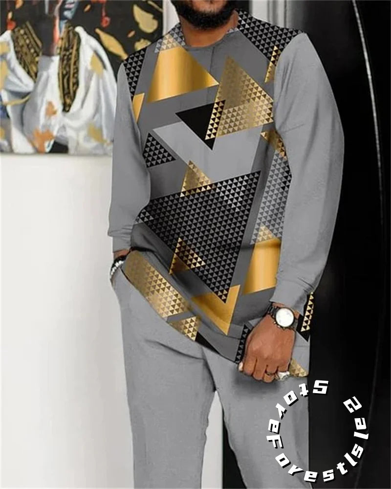 Men Tracskuit Set 2-piece Striped 3D Printed Casual Walking Suit Fashion Streetwear Long Sleeve T-Shirt Trousers Outfits Beauty hair & fashionfj