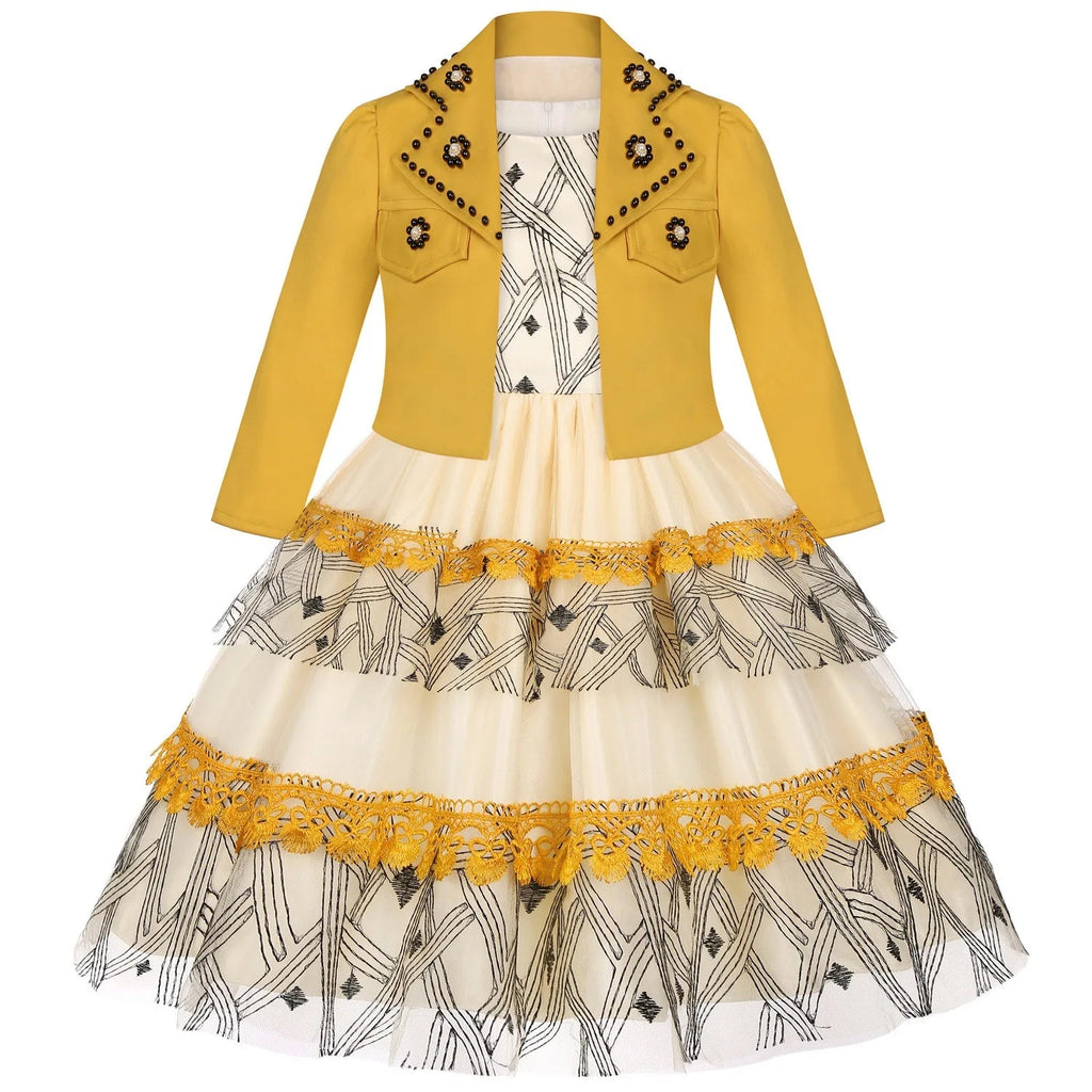 Girls Elegant Dresses Girls Princess Dress Flower Embroidery Luxury Gown Kids Piano Performance Dress Weddings Birthday Dress Beauty hair & fashionfj