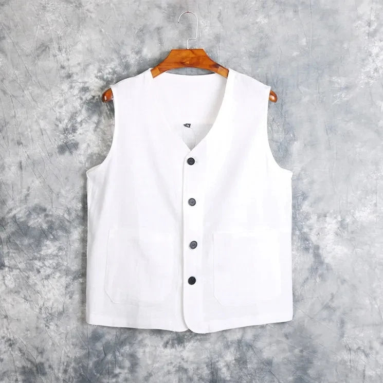 Men's Vest Dress Linen Cotton Waistcoat Jacket Male Formal Gilet For Mens Jeans Summer Casual Business Victorian Clothing Beauty hair & fashionfj