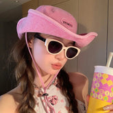Japanese Retro Washed Cowboy Hats for Women Spring and Summer Outdoor Camping Sun Protection Sweet Pink Love Bucket Caps Beauty hair & fashionfj