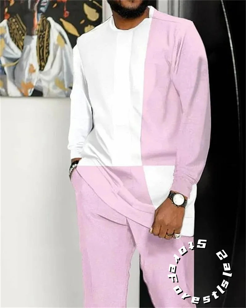 Men Tracskuit Set 2-piece Striped 3D Printed Casual Walking Suit Fashion Streetwear Long Sleeve T-Shirt Trousers Outfits Beauty hair & fashionfj