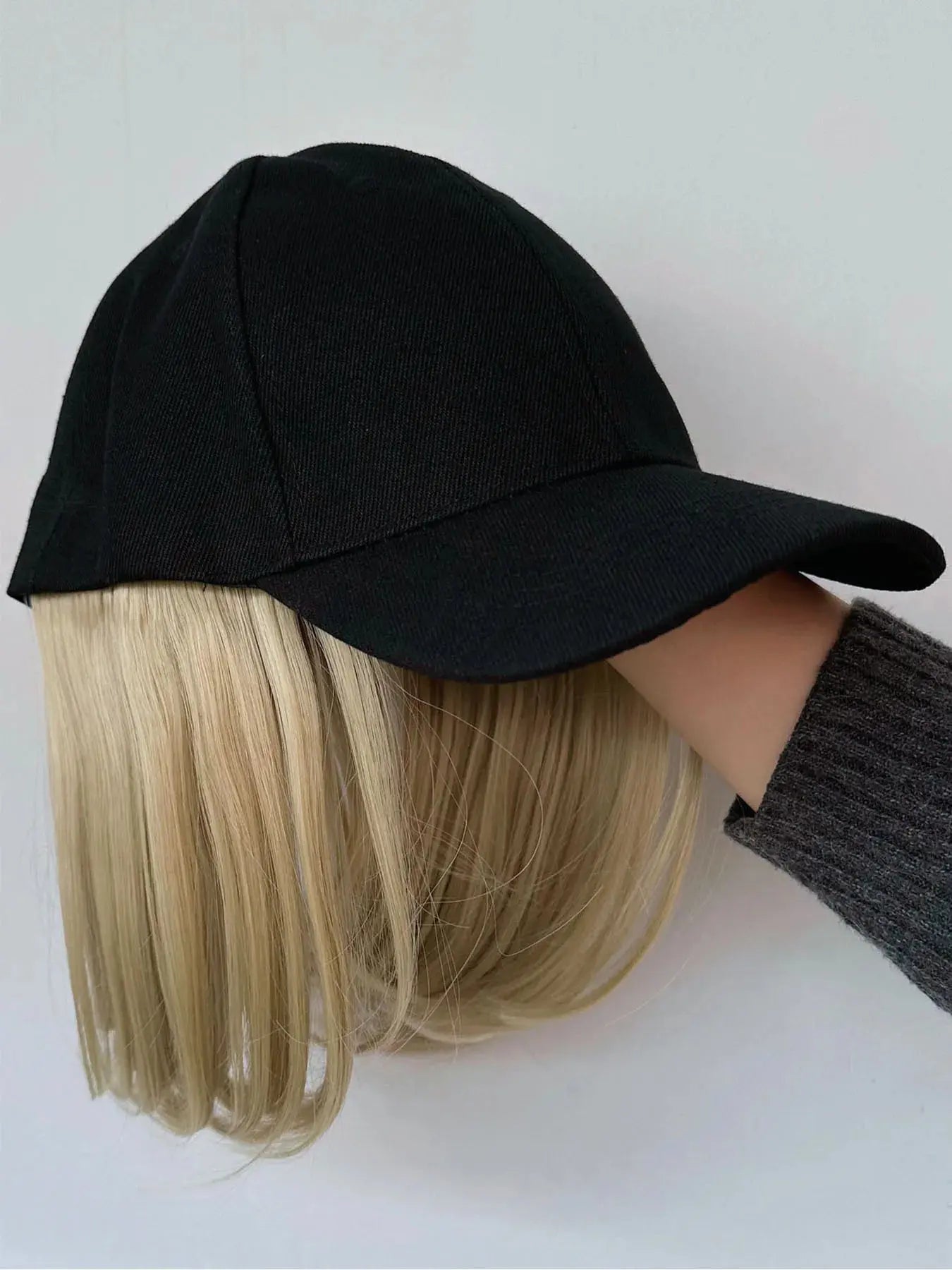 Hat Wigs Synthetic Short Bob Straight Wig With Black Baseball Cap Adjustable Hat Wigs Straight Hair Extensions For Women Fashion Beauty hair & fashionfj