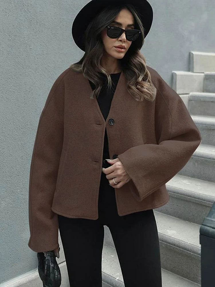 Autumn Winter New Women's Coat Top Streetwear Fashion Button Long Sleeves Coat Solid Sexy V-Neck Casual Slim Versatile Clothing