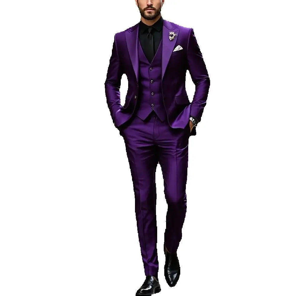 Purple Men Suit Single-breasted Peak Lapel 3 Pieces(Jacket+Pants+Vest) Male Formal Wedding Party Set Beauty hair & fashionfj
