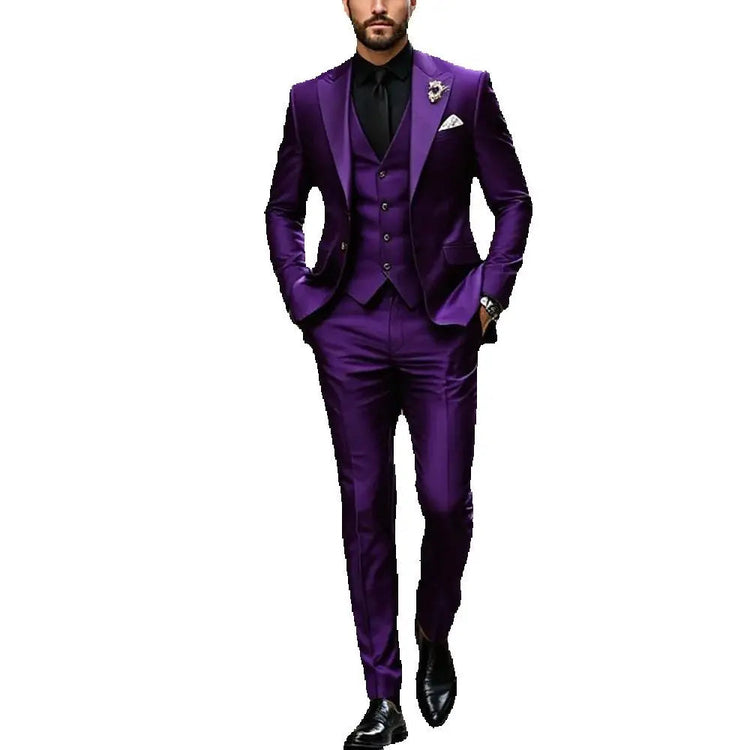 Purple Men Suit Single-breasted Peak Lapel 3 Pieces(Jacket+Pants+Vest) Male Formal Wedding Party Set Beauty hair & fashionfj