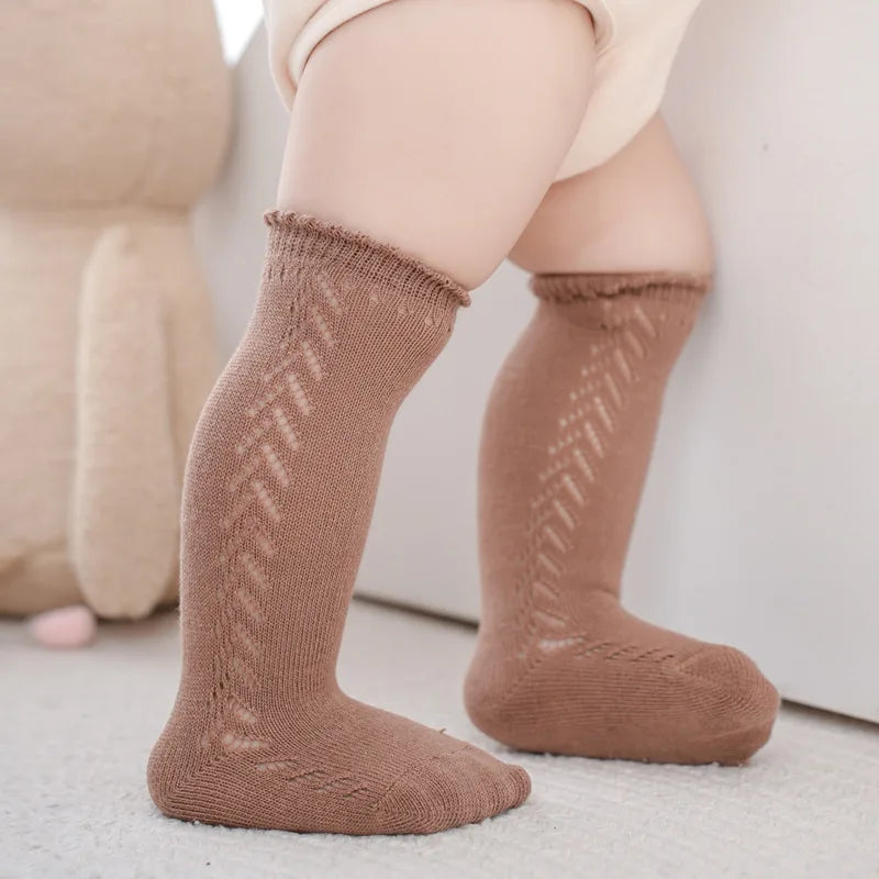 New Children's Socks For Boys Girls Knitted Cotton Long Sock Knee High Toddlers Stockings Summer Hollow Out Infant Baby Socken