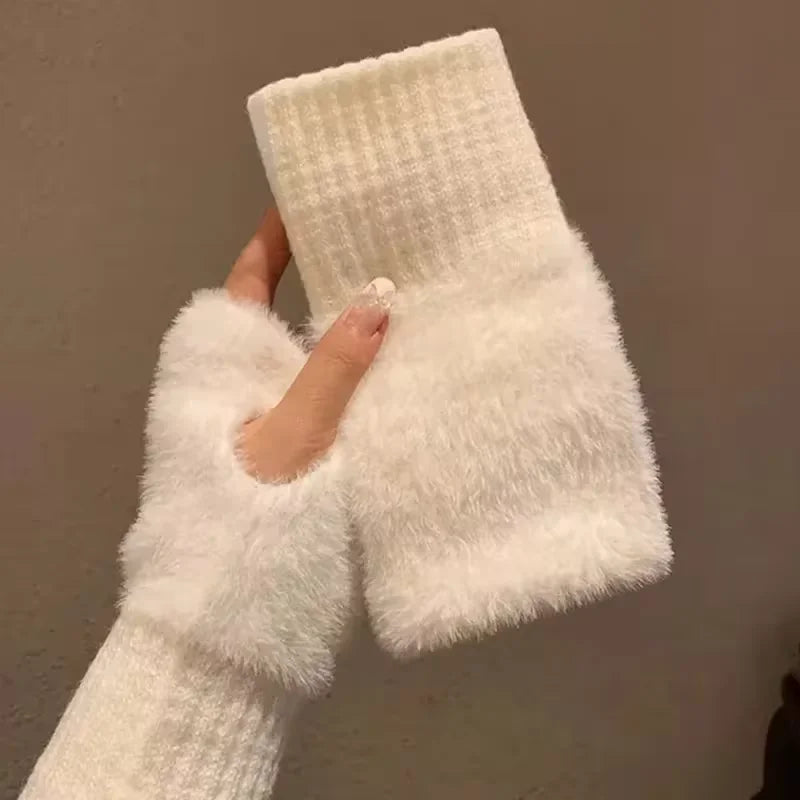 Women's winter gloves, thickened men's outdoor cycling gloves, connected finger gloves, half finger gloves, cotton new style