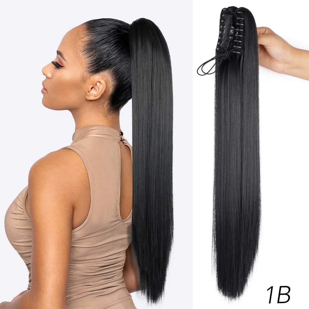 Long Straight Claw Clip On Ponytail Hair Extension Synthetic 22Inch Wavy Ponytail Fake Hairpiece For Women Pony Tail Hairpiece