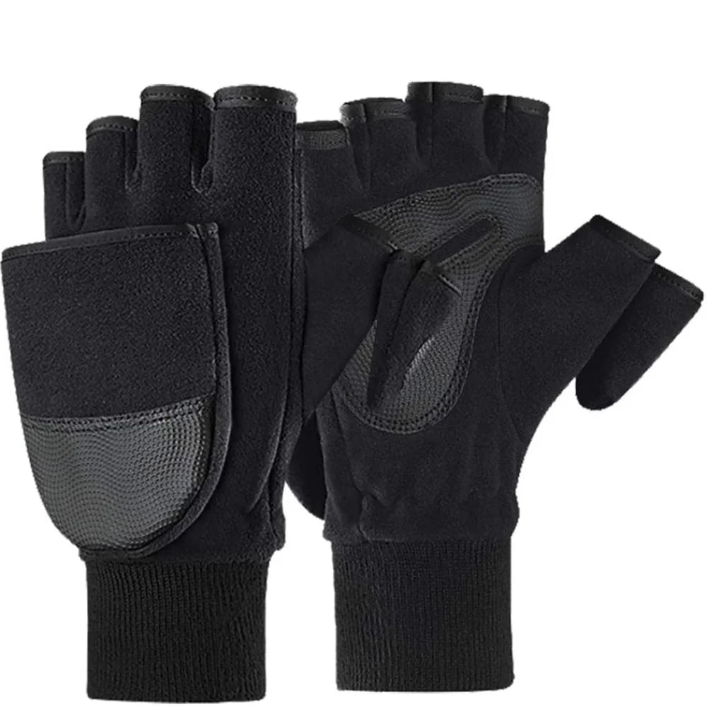 High Quality Black Winter Gloves Half Finger Flip Cover Fishing Gloves Anti-Slip Warm Photography Gloves Unisex