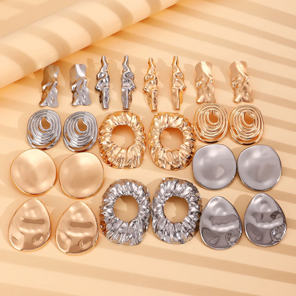 Exaggerated Gold Color Heart Oval Earrings For Women Metal Earing Jewelry 2025 Trending Irregular Wrinkled Geometric Earrings