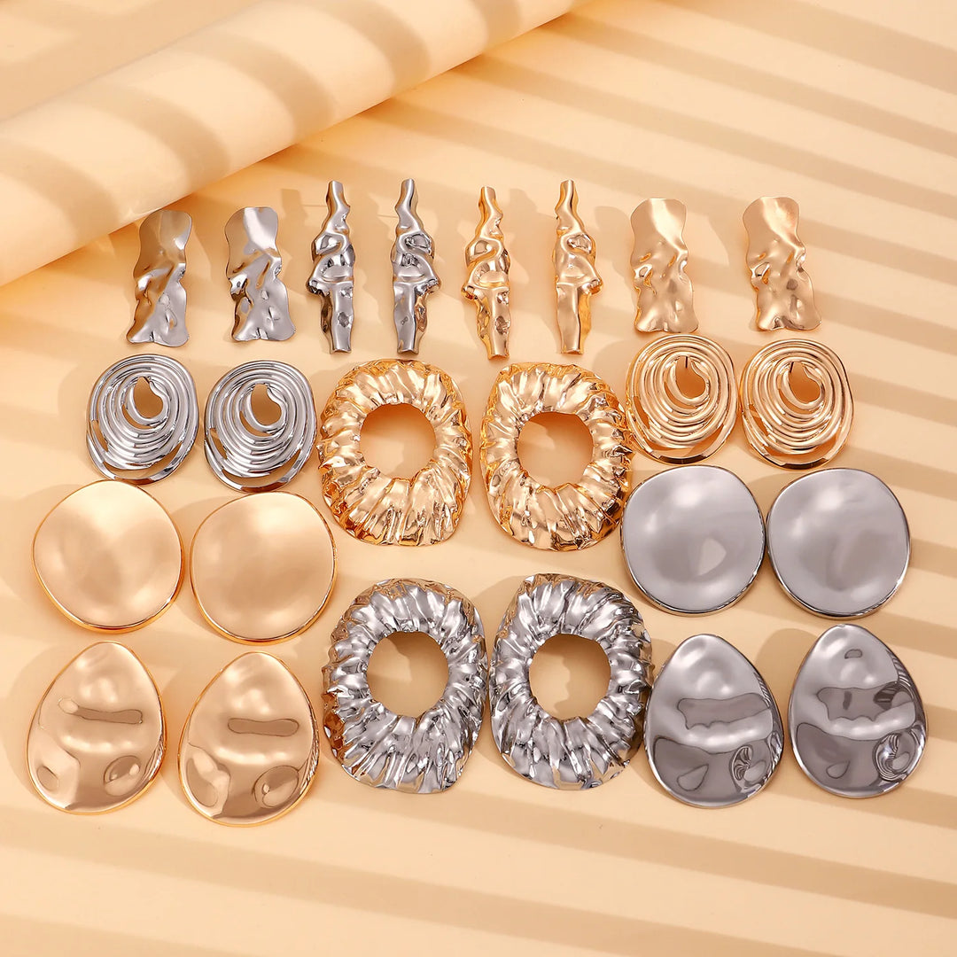 Exaggerated Gold Color Heart Oval Earrings For Women Metal Earing Jewelry 2025 Trending Irregular Wrinkled Geometric Earrings