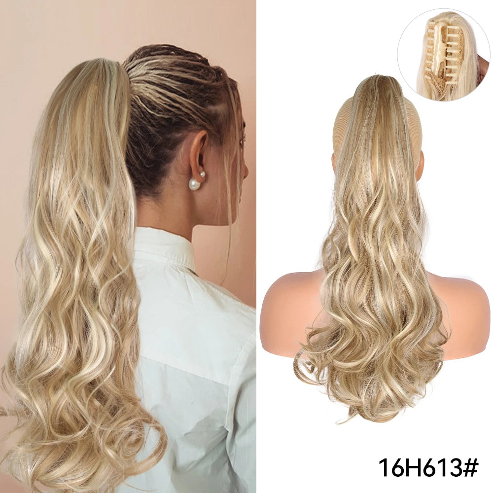 Long Straight Claw Clip On Ponytail Hair Extension Synthetic 22Inch Wavy Ponytail Fake Hairpiece For Women Pony Tail Hairpiece