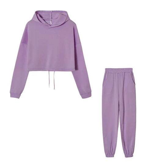 Women's Hooded Sports Suit Fashion Trend Women's Long-sleeved Sports Casual Suit Waist Two-piece Home Wear Beauty hair & fashionfj