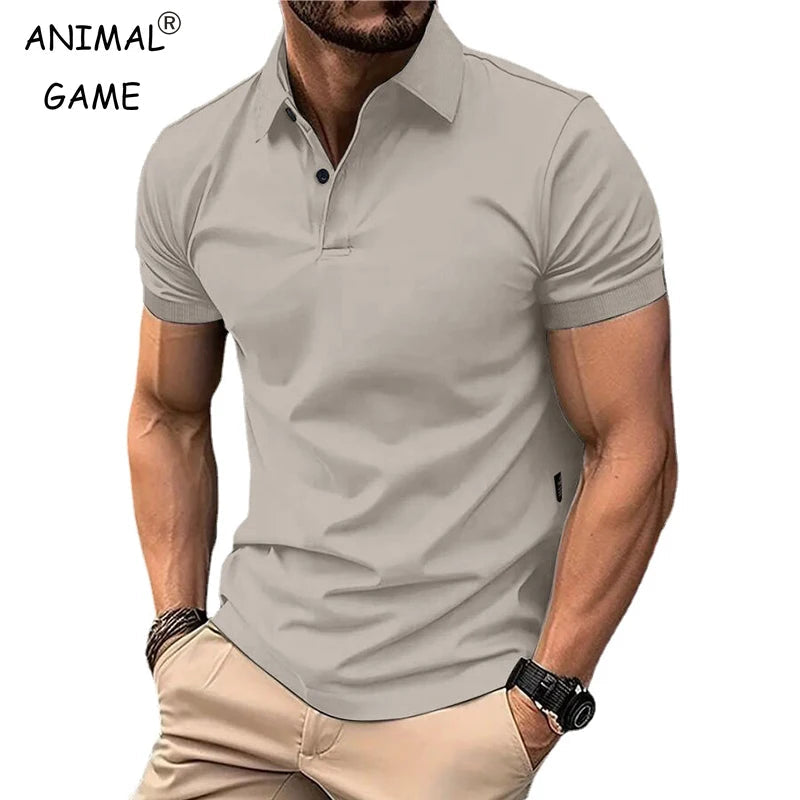 Summer Men's Solid Color Polo Shirt Short Sleeve Lapel Button Tshirts for Men Casual Streetwear Lightweight Jogging Tops Beauty hair & fashionfj