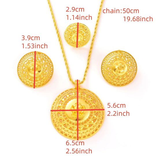 Golden Color Ethiopian Jewelry set Hollow bowl shaped 3-Piece Sets African Eritrean Wedding Engagement Gifts #211