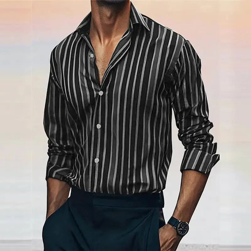 Fashion men's striped shirt stylish casual outdoor long sleeve lapel button soft and comfortable material new hot sale plus size Beauty hair & fashionfj