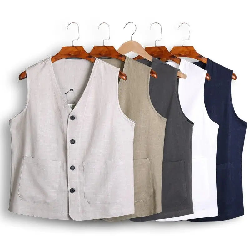 Men's Vest Dress Linen Cotton Waistcoat Jacket Male Formal Gilet For Mens Jeans Summer Casual Business Victorian Clothing Beauty hair & fashionfj