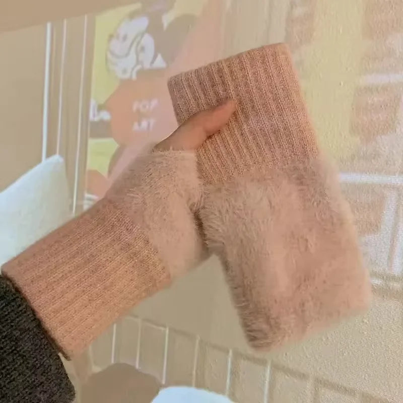 Women's winter gloves, thickened men's outdoor cycling gloves, connected finger gloves, half finger gloves, cotton new style