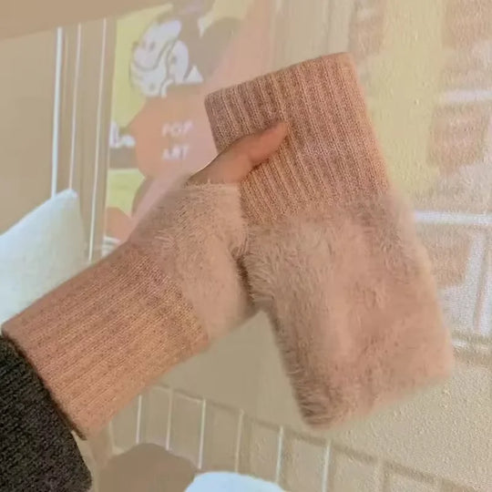 Women's winter gloves, thickened men's outdoor cycling gloves, connected finger gloves, half finger gloves, cotton new style