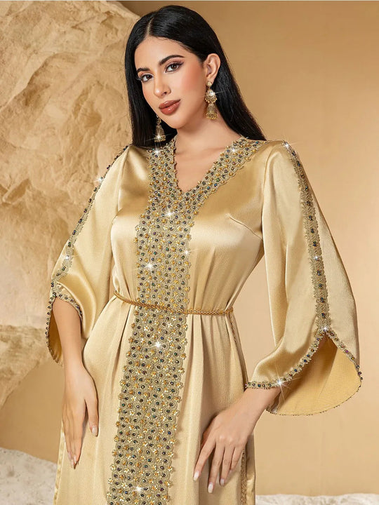 Eid Muslim Dress for Women Ramadan Jalabiya Lace Diamond Party Dresses Abaya Long Robe Morocco Dubai Kaftan Vestidos Largos 2025 Beauty hair & fashionfj