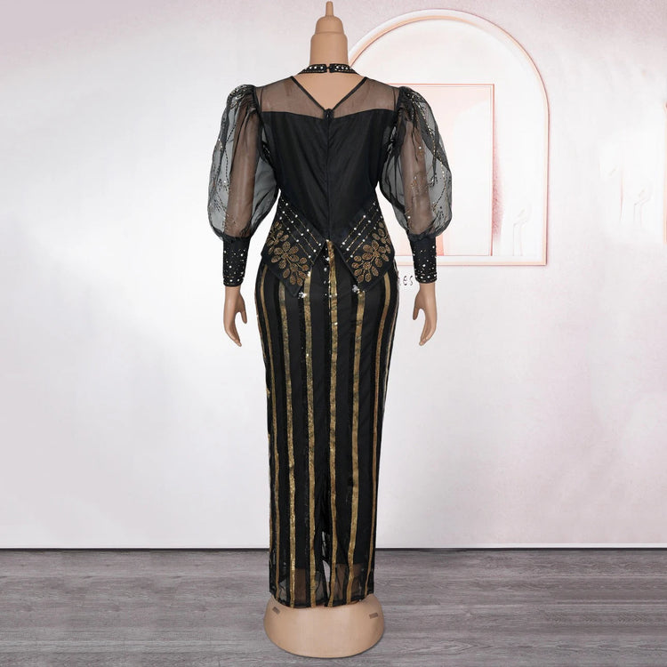 Elegant African Dresses for Woman 2025 New Sequined Diamond Plus Size Luxury Evening Party Dashiki Ankara Outfits Robes Clothes Beauty hair & fashionfj