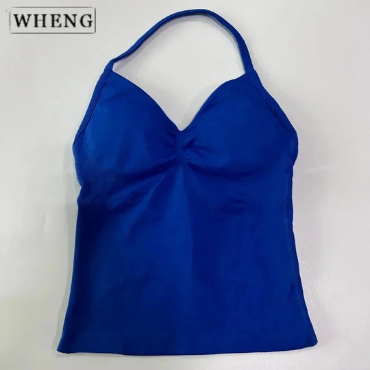 Women's Yoga Vest  Top with Bare Back and Long Straps  Backless Bra for Training  T-shirt for Running and Yoga