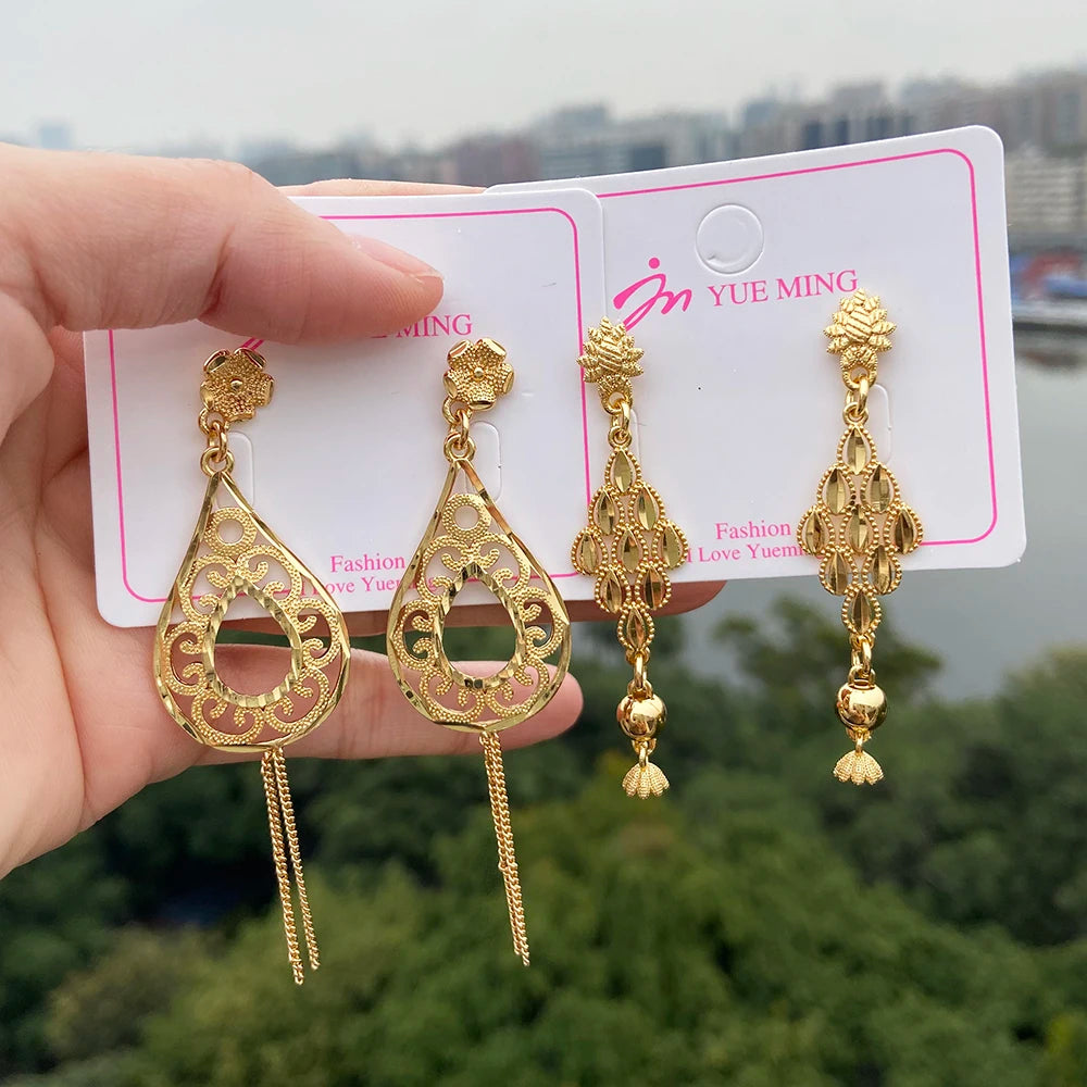 Gold Color Earrings for Women New Arrival 18K Gold Plated Copper Fashion Long Dangle Earrings Charm Wedding Party Jewelry Gift