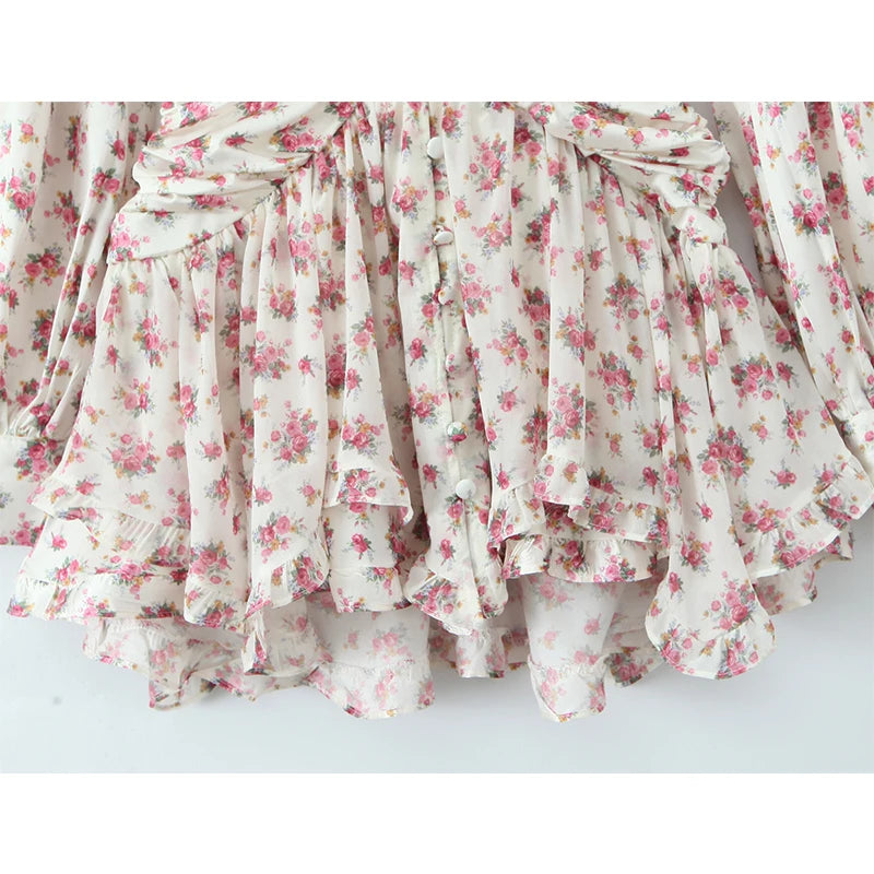 YENKYE Spring 2025 Women Sweet Floral Print Ruffle Mini Dress Front Button Long Sleeve V Neck A-line Holiday Boho Dresses Short Beauty hair & fashionfj