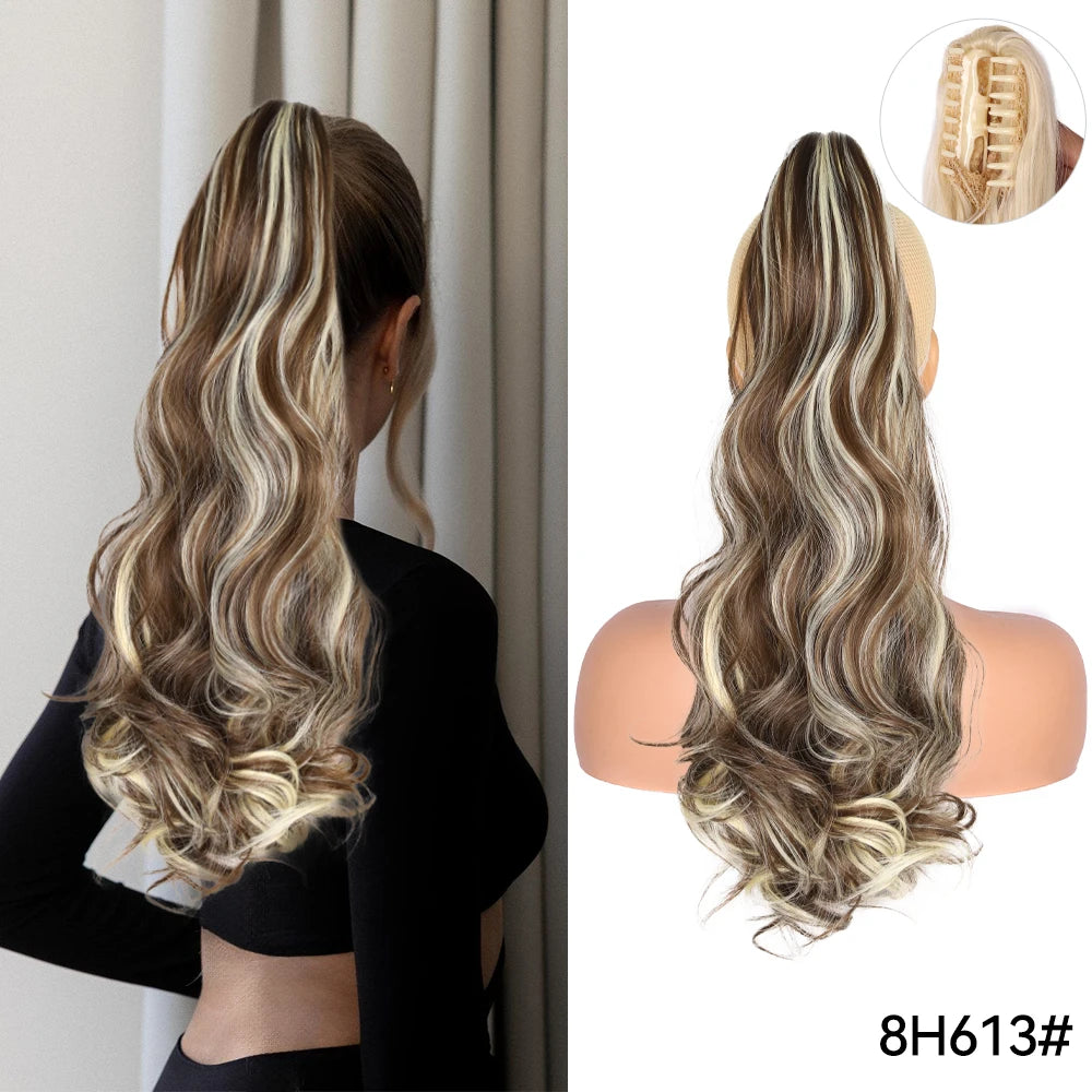 Long Straight Claw Clip On Ponytail Hair Extension Synthetic 22Inch Wavy Ponytail Fake Hairpiece For Women Pony Tail Hairpiece