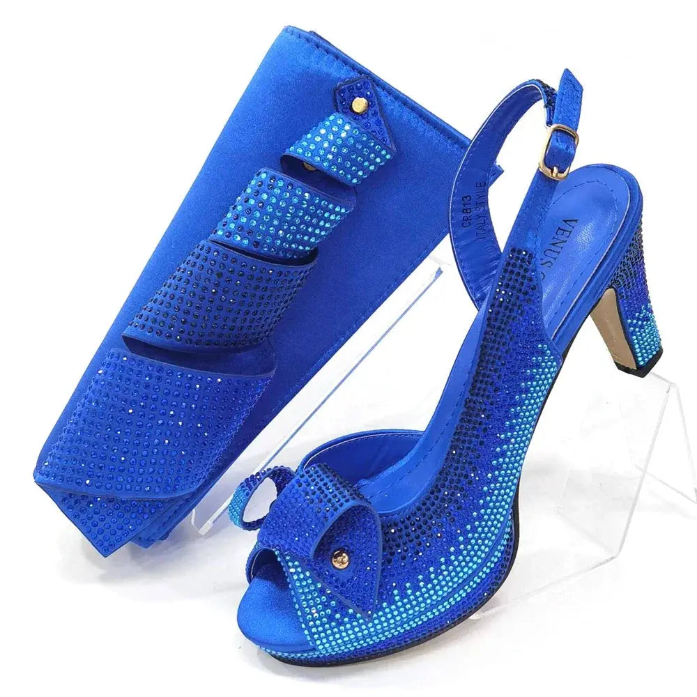 Venus Chan Newest INS Style Peach Color Rhinestone Elegant High Heels Nigeria Popular Design African Ladies Shoes And Bag Set Beauty hair & fashionfj
