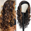 Brown Highlight Headband Wigs For Black Women 26" Body Wavy Wig With Headband Attached Natural Looking Synthetic Hair Wig