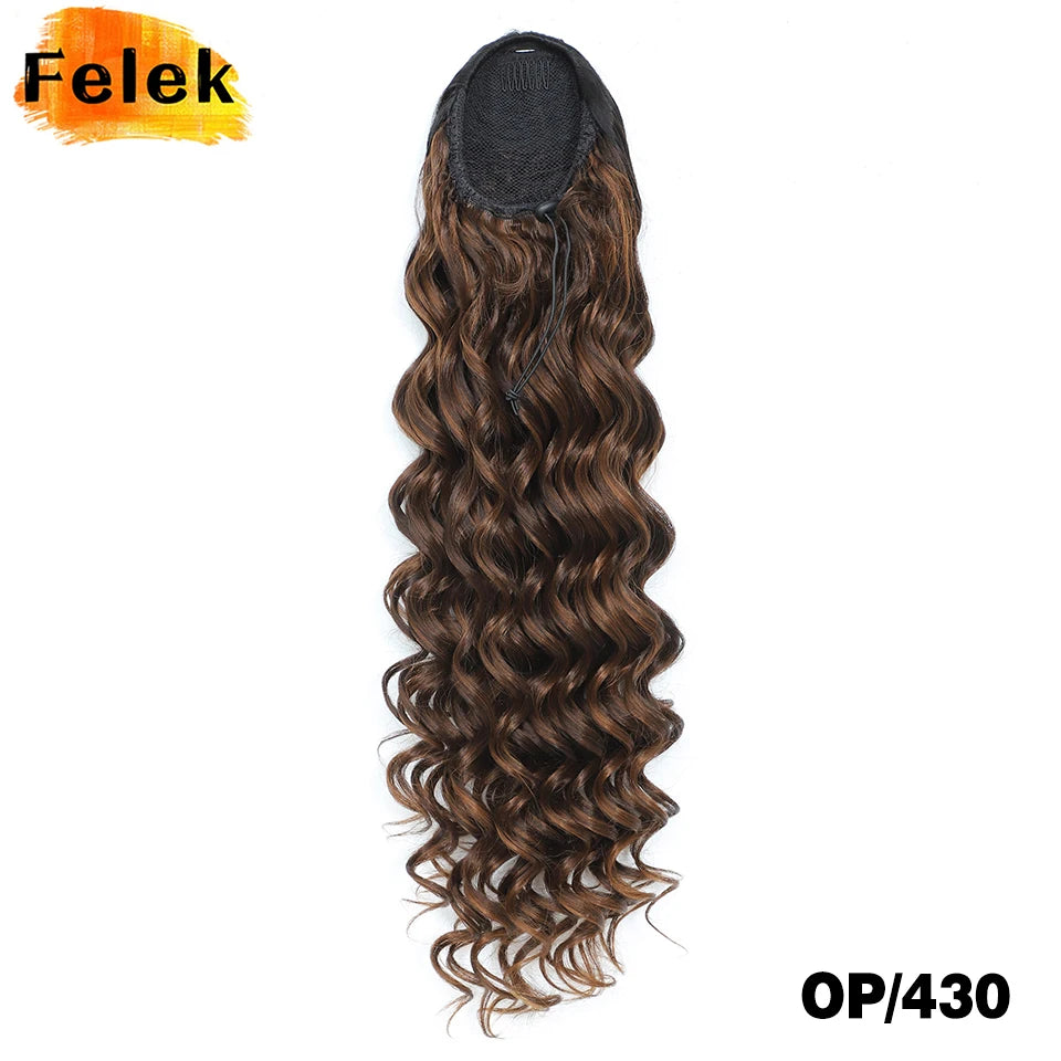 24 Inch Ponytail Extension Synthetic Long Curly Wavy Drawstring Pony Tail Hair Extension For Black Women Daily Party Use African