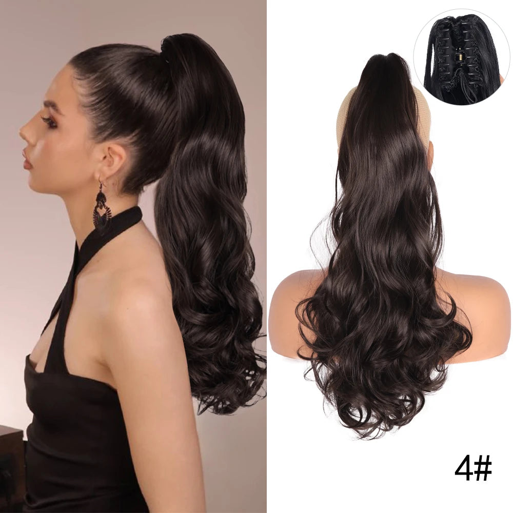 Long Straight Claw Clip On Ponytail Hair Extension Synthetic 22Inch Wavy Ponytail Fake Hairpiece For Women Pony Tail Hairpiece