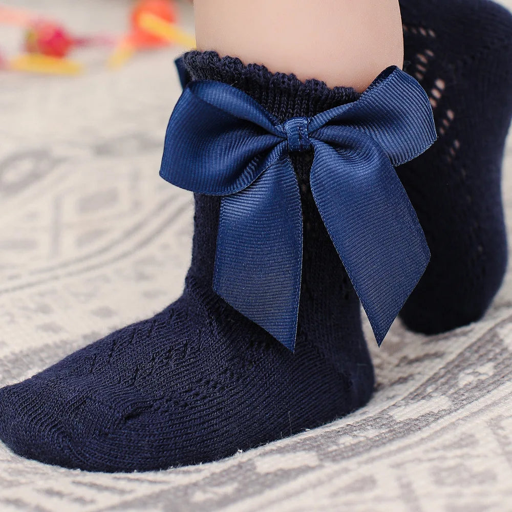 Baby Girls Socks With Big Bows Breathable Children Girl Short Socks Hollow Toddlers Kids Cotton Princess Cute Socks For 0-5Years
