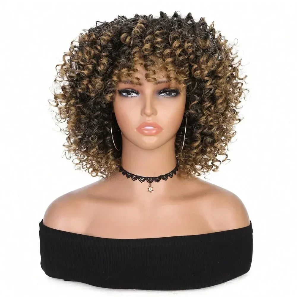 Fashion Afro Explosive Head Jerry Curly Synthetic Short Curly Wig For Women Spring Curly Heat Resistant Fiber Wig Daily Use
