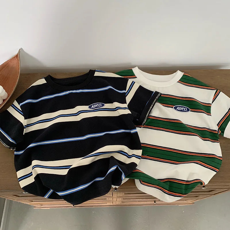 Children's Striped T-shirts For Boys Girls From 2 To 10 Years Old Kids Summer Tees Cotton Loose T Shirt Casual Kids Tops Beauty hair & fashionfj