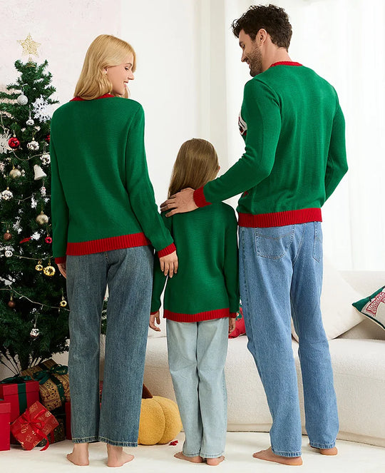 Christmas Family Look Sweater Full Sleeve O Neck Knitwear Cartoon Cute Jacquard Jumpers Parent-child Matching Outfits Xmas Wear