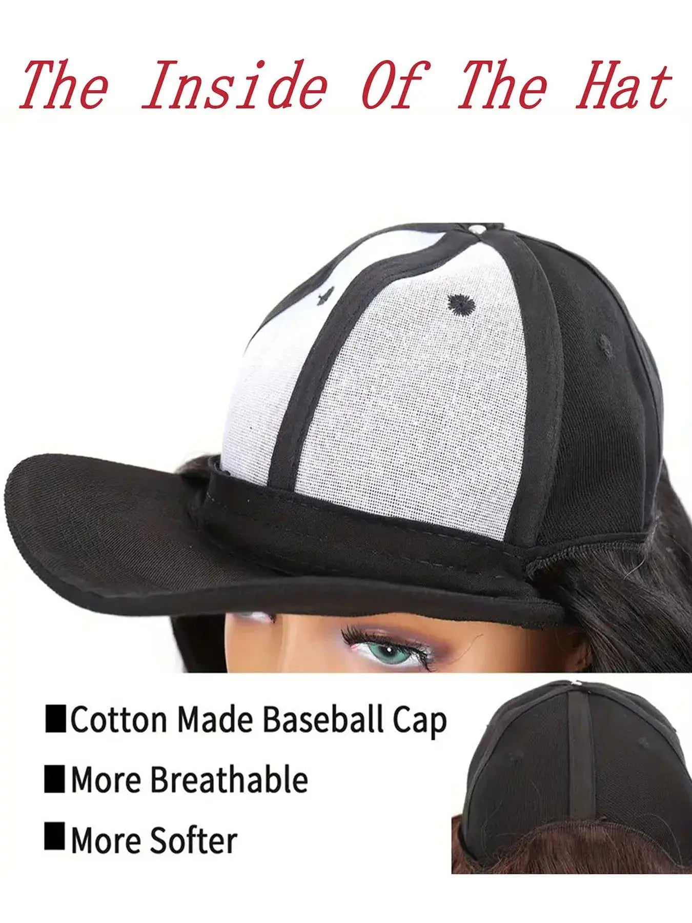 Hat Wigs Synthetic Short Bob Straight Wig With Black Baseball Cap Adjustable Hat Wigs Straight Hair Extensions For Women Fashion Beauty hair & fashionfj